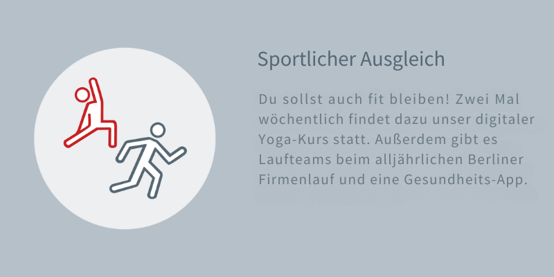 Zwei stilisierte Figuren in Rot und Grau beim Joggen. Überschrift 