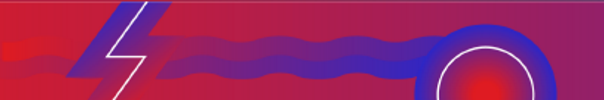 Rotes und blaues Hintergrundmuster mit stilisiertem Blitz und wellenförmigen Linien in der Bildmitte.
